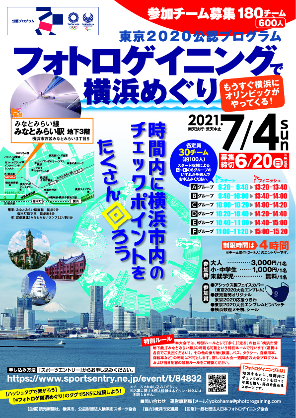 東京公認プログラム フォトロゲイニングで横浜めぐり もうすぐ横浜にオリンピックがやってくる 神奈川県 4h 大会情報 一般社団法人日本フォトロゲイニング協会